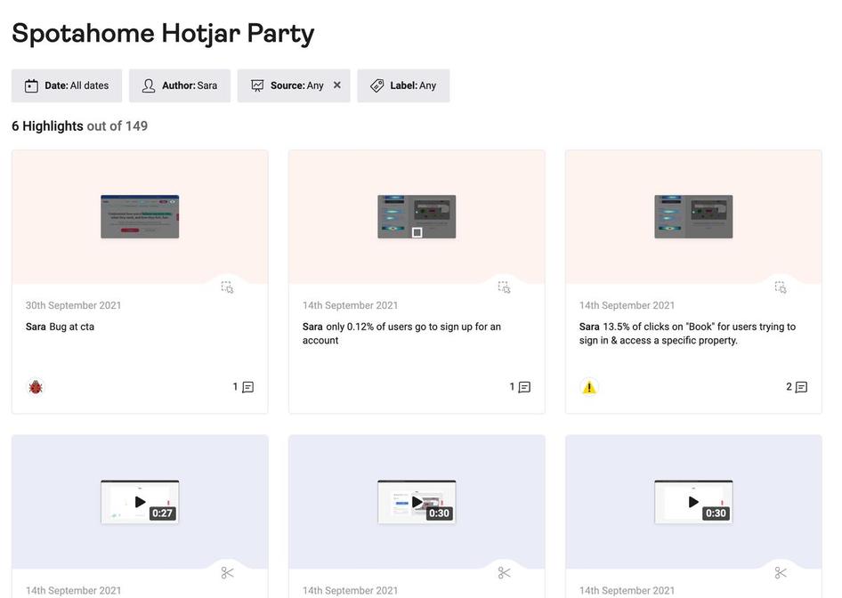 Shareable Hotjar Highlights with comments, created by the team at Spotahome
