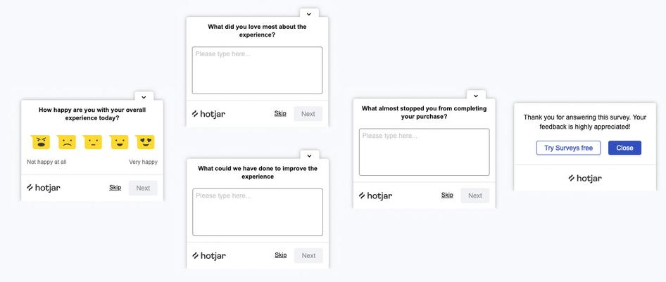 #An example post-purchase survey flow created with Hotjar Surveys