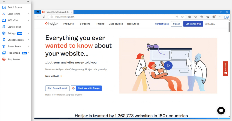 #Testing the Hotjar homepage on different browsers using BrowserStack
