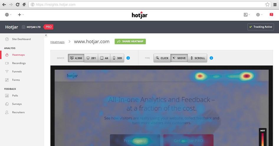 #A Hotjar heatmap on our home page shows which button attracts attention
