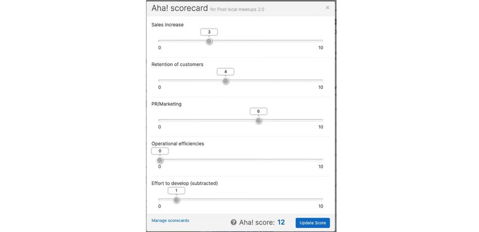 #The Aha! scorecard lets you prioritize product roadmap features