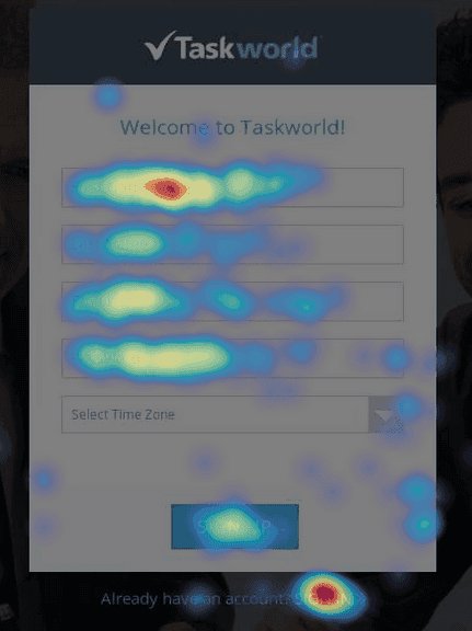 #A heatmap generated by Hotjar on Taskworld’s sign-up page