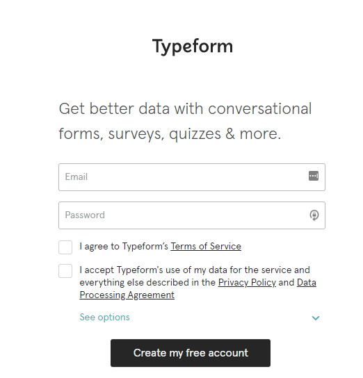 #Typeform’s signup form only uses two form fields
