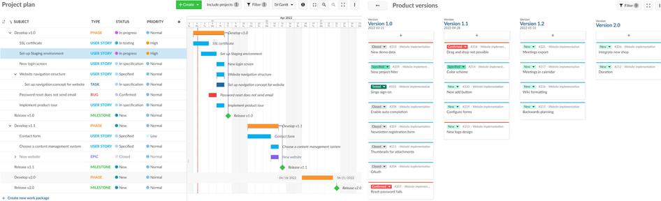 #OpenProject product roadmaps in timeline (left) and board (right) layouts