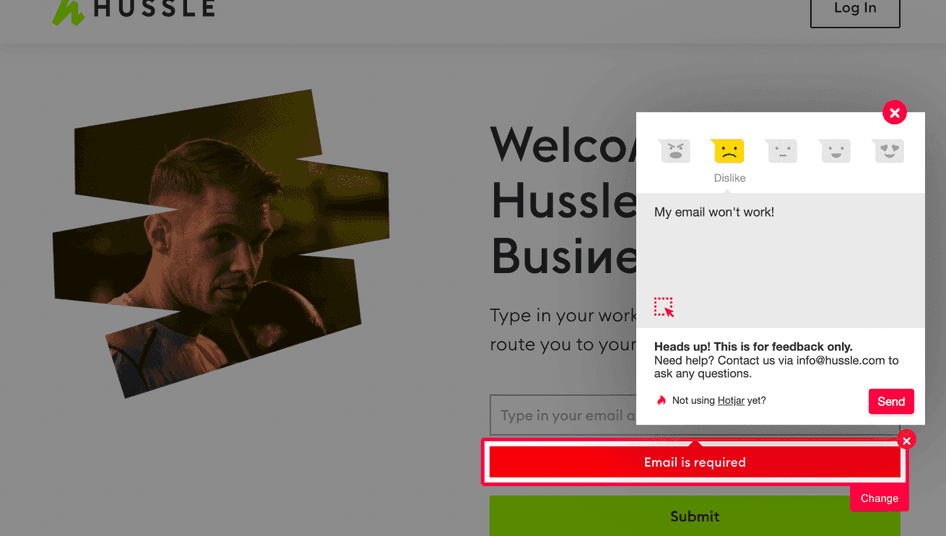 #Hotjar's Feedback widget on Hussle’s website
