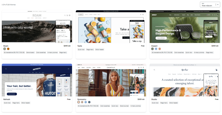 #Some examples of Shopify themes (Source: Shopify)