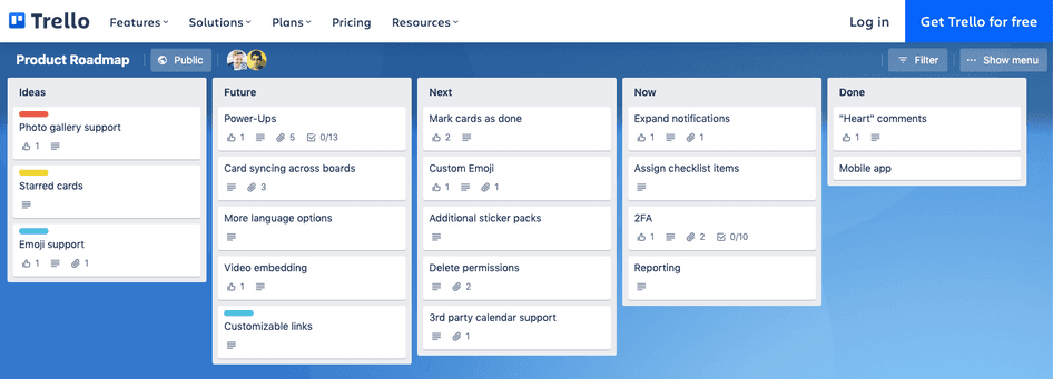 #A basic product roadmap built in Trello