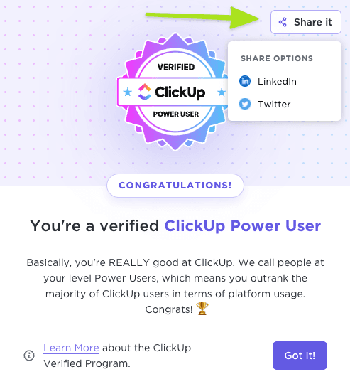 #ClickUp notifies users by email when they’ve reached a customer milestone
