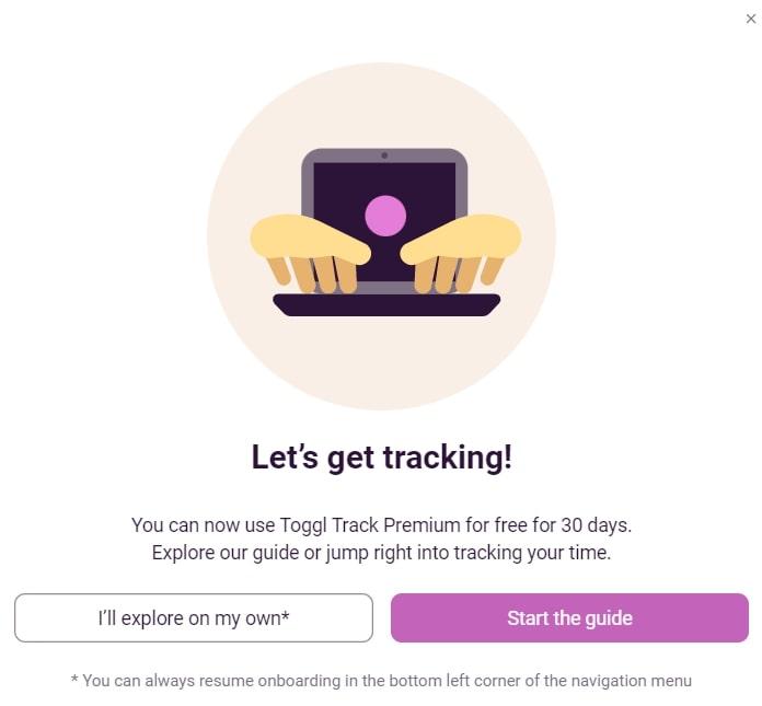 #Toggl’s onboarding guide is optional, so users can self-serve if they prefer 