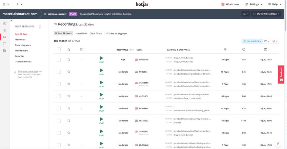 #Hotjar’s relevance algorithm surfaces the most useful recordings