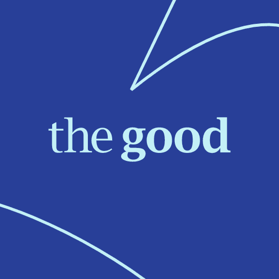 'the good' white logo on blue background