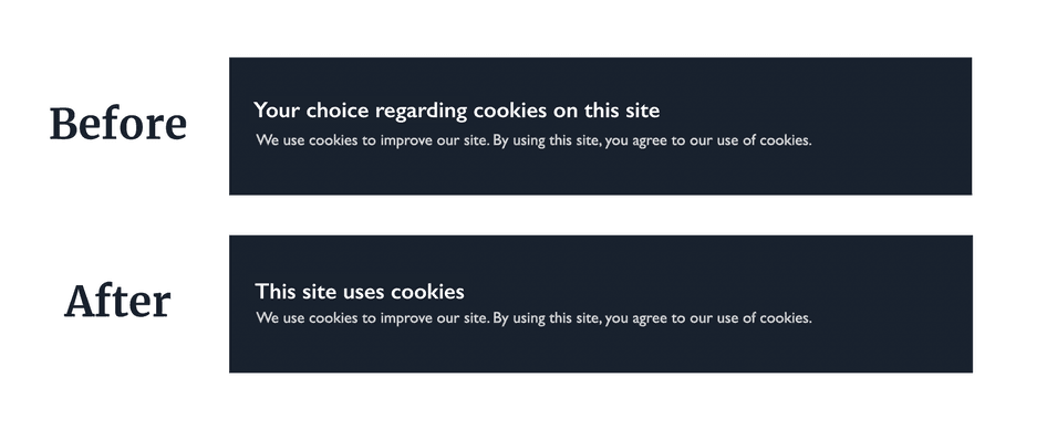 #Updated copy on the cookie banner
