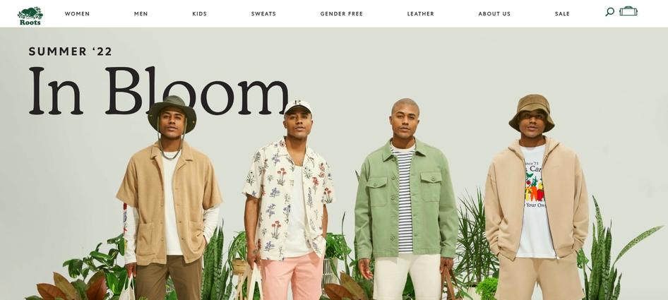 #Roots takes a toned-down approach to the oversized type trend on their homepage.