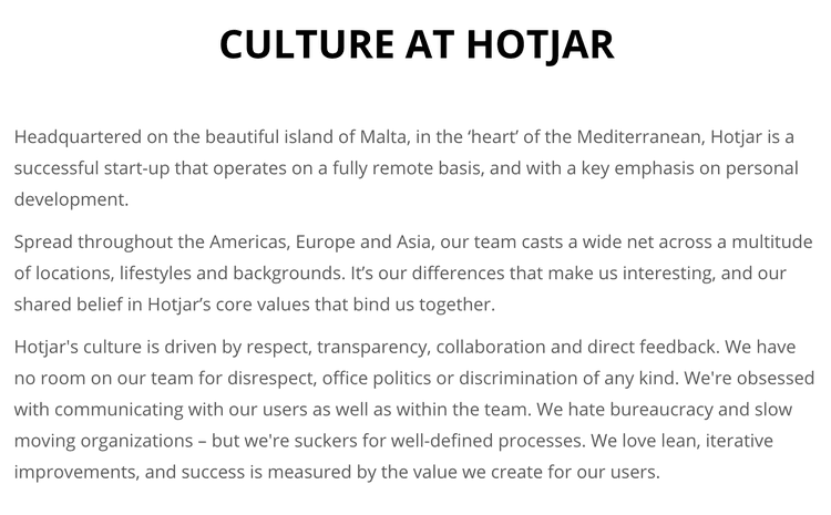 #An example of company culture from Hotjar’s careers page